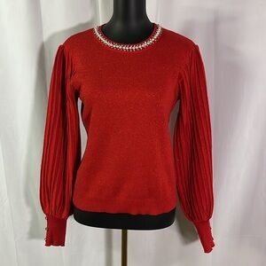 Nanette Lepore Red Sweater with Pearl Accents